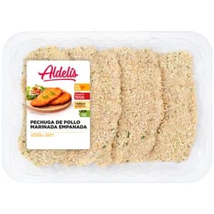 ALDELÍS Pechuga de pollo marinada empanada.