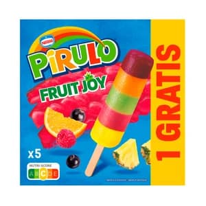 PIRULO Fruit joy de Nestlé Helado de agua con sabor a multifrutas 5 x 65 ml (+1 gratis).