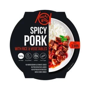 MEAL BOX Cerdo especiado con verduras y arroz, listo en 3 minutos 360 g.