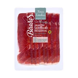 BOADAS Jamón serrano reserva, con curación mínima de 12 meses y cortado en finas lonchas 110 g.