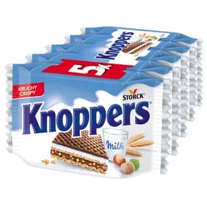 KNOPPERS Galletas de barquillo relleno con crema de leche y crema de avellanas crispy 5 uds. 125 g.