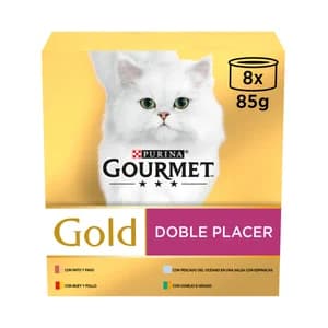 PURINA GOURMET Gold doble placer Comida para gatos adultos a base de buey y pollo 8 x 85 g.