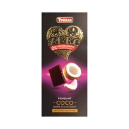 TORRAS Chocolate negro sin azucares añadidos, negro, coco 125 g.