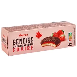 PRODUCTO ALCAMPO Galletas Genoise recubiertas de chocolate negro y rellenas de fresa 12 uds.