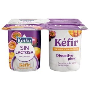 KAIKU Sin lactosa Kéfir sin lactosa con trocitos de mango y maracuya 4 x 125 g.