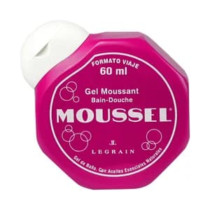 MOUSSEL Gel de viaje para baño o ducha, con aceites esencales MOUSSEL 60 ml.