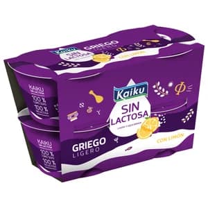 KAIKU Yogur griego ligero, con limón y sin lactosa Sin lactosa 4 x 90 g.