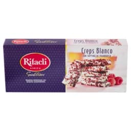 RIFACLI Creps bañadas en chocolate blanco con toppings de frambuesa 90 g.