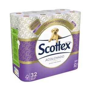 SCOTTEX Acolchado Papel higiénico máximo confort 32 rollos.