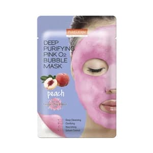 PUREDERM Mascarilla facial puricante con melocotón y burbujas de oxigeno rosa.