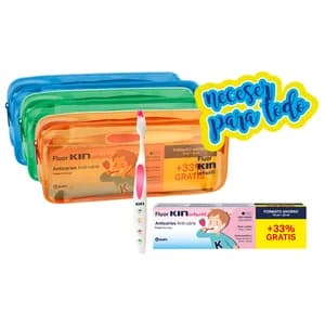 KIN Set dental infantil con estuche, cepillo de dientes y neceser con cierre de cremallera KIN.
