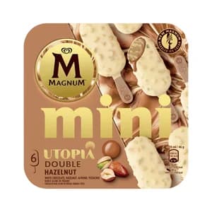 MAGNUM Utopia Mini helado de avellana recubierto de chocolate blanco y trocitos de frutos secos 6 x 55 ml.