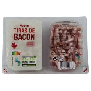 AUCHAN Tiras de bacon cocido elaboradas sin gluten ni lactosa 2 x 100 g. Producto Alcampo
