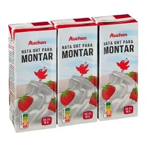 AUCHAN Nata para montar con 35% de materia grasa 3 x 200 ml Producto Alcampo.