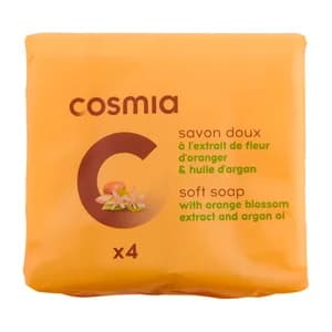 COSMIA Pastilla de jabón de tocador extractos de flor de naranjo y de aceite de argán 4 x 90 g.