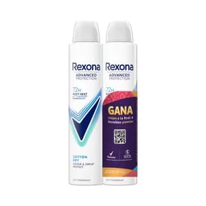 REXONA Advanced protection cotton dry Desodorante en spray para mujer antitranspirante hasta 72 horas 2 x 200 ml.