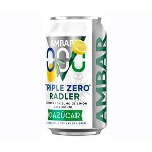 AMBAR RADLER Cerveza (0,0% alcohol) con sabor a limón lata de 33 cl.