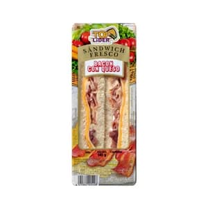 TOP LIDER Sandwich de pan blanco con bacon y queso TOP LIDER 185 g.