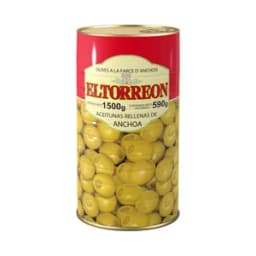 EL TORREON Aceitunas verdes manzanilla rellenas de anchoa EL TORREON lata de 590 g.