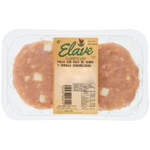 ELAVE Burger pollo rulo cabra y cebolla caramelizada 2 x125 g.