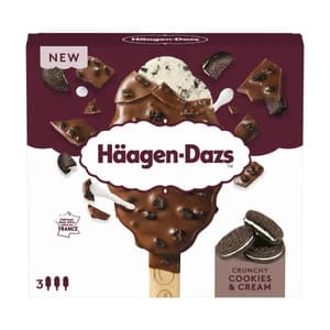 HÄAGEN-DAZS Bombón de helado de vainilla con trocitos de galletas crujientes al cacao 3 x 80 ml.