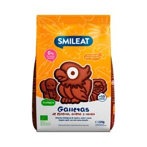 SMILEAT Galletas de cereales (espelta y avena) ecológicos y cacao, con AOVE, a partir de 10 meses 220 g.