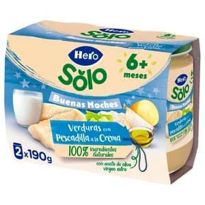 HERO Solo buenas noches Tarrito de verduras con pescadilla a la crema (textura suave) a partir de 6 meses 2 x 190 g.
