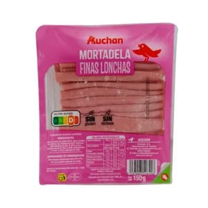 AUCHAN Mortadela sin gluten y sin lactosa, cortada en finas lonchas 150 g. Producto Alcampo