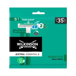 WILKINSON Extra essential 2 Cuchilla de afeitar desechable, con cabezal de doble hoja con banda de de aloe vera 5 uds.