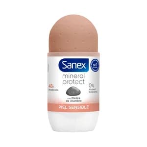 SANEX Mimeral protect Desodorante roll on para mujer con piedra de alumbre, pieles sensibles 50 ml.
