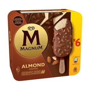 MAGNUM de Frigo Helado de vainilla recubierto de chocolate con almendras 6 x 100 ml.