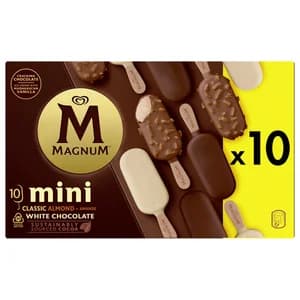 MAGNUM Helado de vainilla con coberturas de diferentes chocolates mini de frigo 10 x 60 ml.