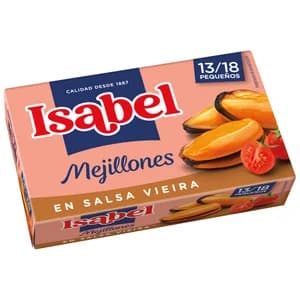 ISABEL Mejillones salsa de vieira 13/18 piezas lata de 69 g.
