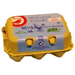 AUCHAN Huevos de gallinas sueltas en el gallinero clase L y cat. A 6 uds. Producto Alcampo