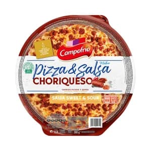 CAMPOFRÍO Pizza & salsa Pizza de chorizo picado y queso con salsa sweet & sour 380 g.