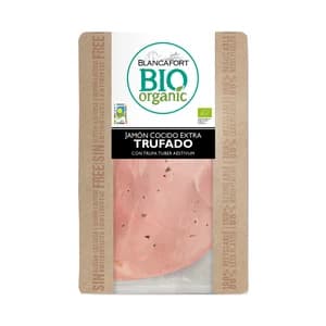 BLANCAFORT Jamón cocido ecológico extra con trufa, cortado en lonchas 80 g.