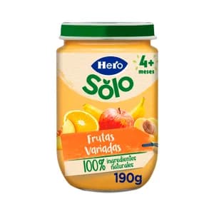 HERO Solo Tarrito de fruta (melocotón, plátano, manzana, naranja y albaricoque), a partir 4 meses 190 g.