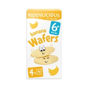 KIDDILIDIOUS Wafers (galletas) de arroz sabor a plátano, a partir de 6 meses 4 x 4 g.
