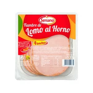 SERRANO Fiambre de lomo cocido y adobado, elaborado sin gluten, listo para sarten 120 g.