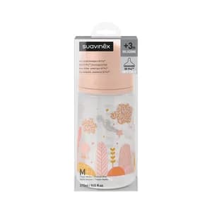SUAVINEX Biberón de 270 ml., con tetina fisiológica SX Pro de flujo medio, a partir de 3 meses.