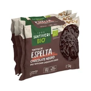 SANTIVERI Tortitas con espelta bañadas en chocolate negro ecológicas 3 uds. x 34 g.
