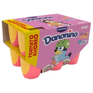 DANONINO de Danone Petit suisse con sabor a fresa y plátano 12 x 50 g.