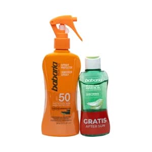 BABARIA Spray protector solar FPS 50 (200 ml) y bálsamo after sun (100 ml).