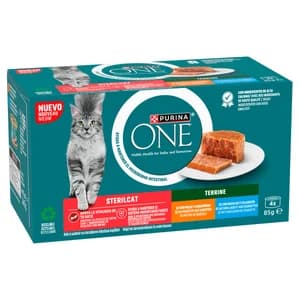 ONE PURINA Latitas de alimento húmedo para gato esterilizado pollo y zanahoria 4X85g