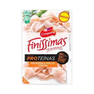 CAMPOFRÍO Finissimas Pechuga de pollo cocida con alto contenido en proteínas, cortada en lonchas 160 g.
