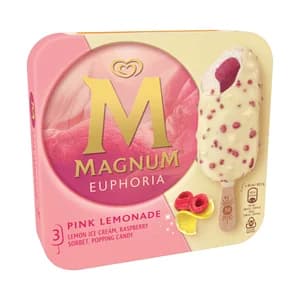 MAGNUM Euphoria de Frigo Bombón helado de limón, frambuesa y chocolate blanco 3 x 90 ml.