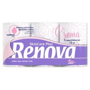 RENOVA Papel higiénico skincare plus 12 rollos de 3 capas