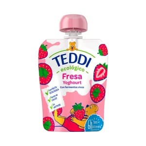 TEDDI Ecológico Bolsita (pouch) con yogurt ecológico con fresas 85 g.