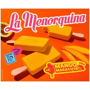 LA MENORQUINA Helado polo de mango y maracuyá 4 x 100 ml.