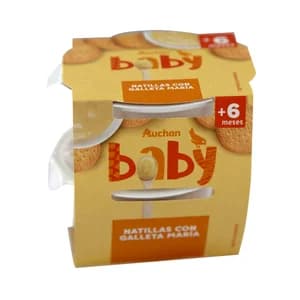 ALCAMPO BABY Postre lácteo infantil con leche y galleta maria, a partir de 6 meses 2 x 100 g.